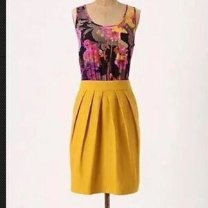 Anthropologie Tabitha Lila Frock Dress | Size 6 | Floral Silk & Mustard Yellow